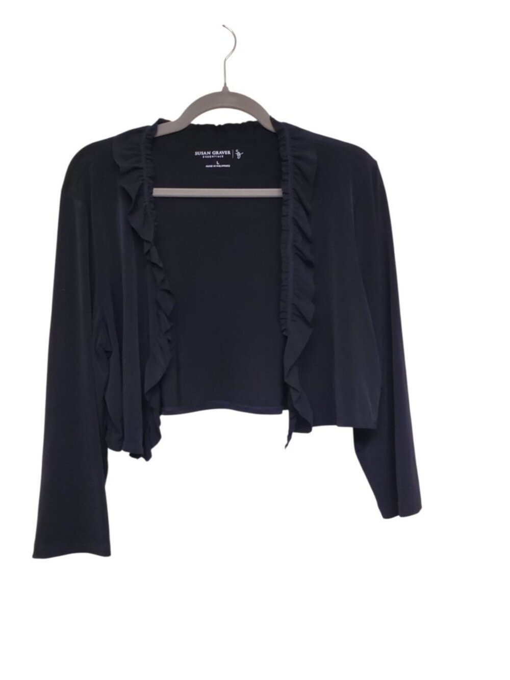 Susan Graver Essentials Women's Black Ruffle Cropped Bolero Cover Up Cardigan L